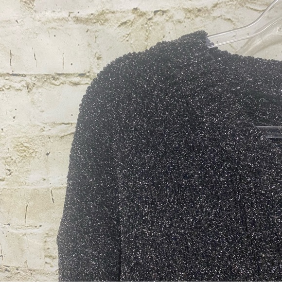 Umgee Black Silver Lurex Sparkle Metallic Scalloped Sweater - Picture 3 of 7